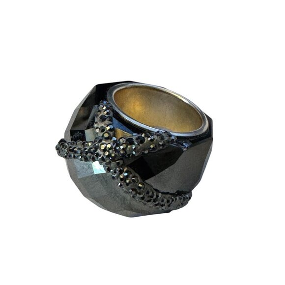 Swarovski Nirvana Lucent Crystal Silk Cocktail Ring Size 58 / 8 – Black Shine - Picture 5 of 7